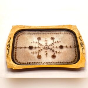 Vintage Celluloid & Glass Decorative Tray with Floral Design Home Decor